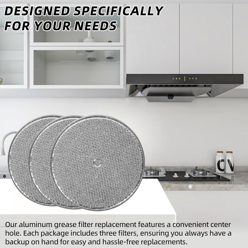 Calvana (3-Pack) 9-1/2" Round x 3/32" Aluminum Grease Filters with Center Hole, Range Hood Filter, Kitchen Exhaust Fan Filters Replacement - Image 3